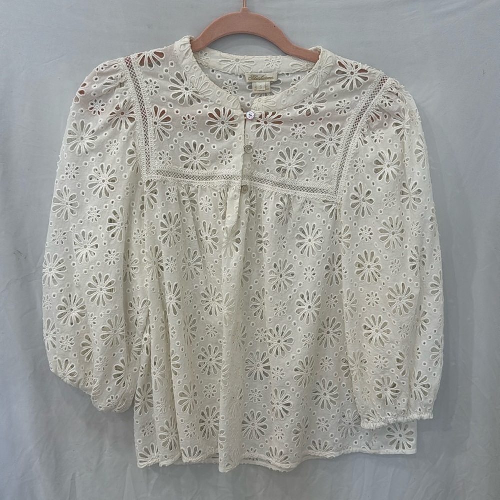 Shoshanna Eyelet Peasant Top Blouse Small Coastal Cottage Feminine - Small